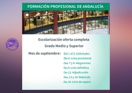 Escolarización Formación Profesional de Andalucía. Calendario de Septiembre